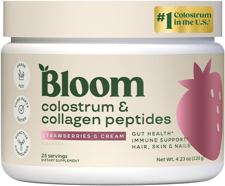 Bloom Nutrition Polvo de Calostro Bovino con Vitamina B12 y Probióticos | Sin Sabor, 25 Raciones