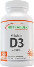 NutraBulk Vitamina D3 2500 UI - 250 Cápsulas Blandas - Alta Potencia - No-GMO, Sin Gluten, Hecho en EE.UU.