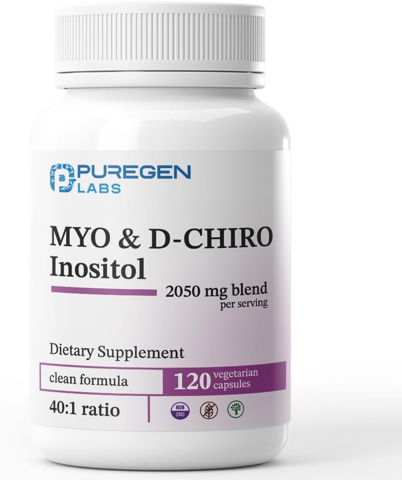Puregen Labs Inositol Complemento | Myo Inositol & D-Chiro Inositol 2050mg - 120 Cápsulas Veganas