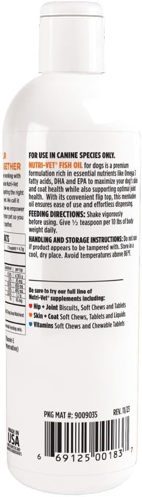 Nutri-Vet Aceite de Pescado para Perros, Suplemento de Omega 3 para Piel y Pelaje, 473 ml