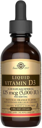 Solgar Vitamina D3 Líquida 125 mcg (5000 UI), 59 ml - Sabor Naranja Natural
