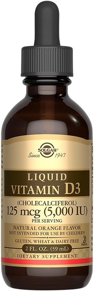 Solgar Vitamina D3 Líquida 125 mcg (5000 UI), 59 ml - Sabor Naranja Natural