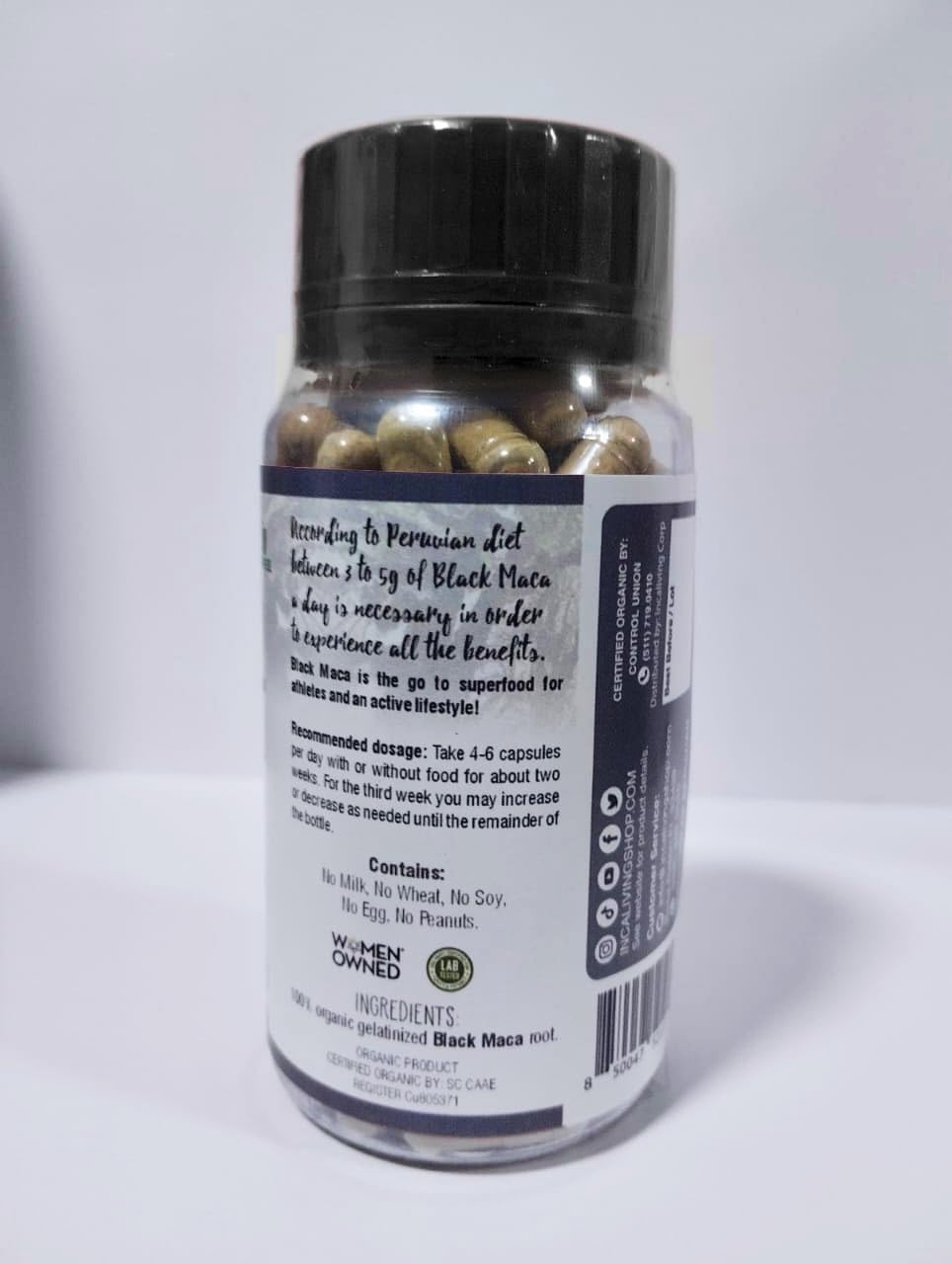 Incaliving Black Maca Veggie Capsules 120ct - Orgánica de Perú