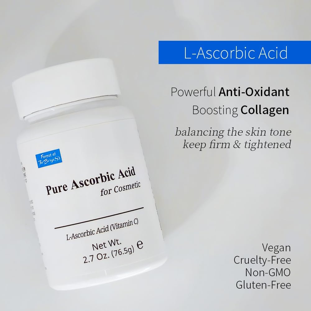 FOREST OF THE BORGES'S Polvo de Vitamina C Pura Cosmético - Ácido Ascórbico 100% para la Piel, Uso Tópico, 76.5g