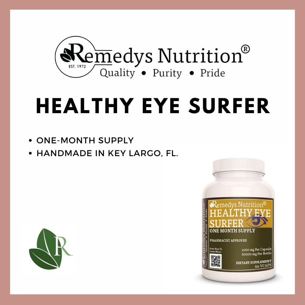 Remedy’s Nutrition Healthy Eye Surfer | 1000 mg, 60 Cápsulas Veganas | Suplemento Herbal para la Salud Visual