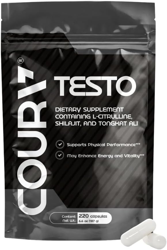 COURA Testo Booster y Multivitamínico para Hombre, 220 Cápsulas (55 Dosis), con Shilajit, Zinc, Magnesio, L-Arginina y Citrulina