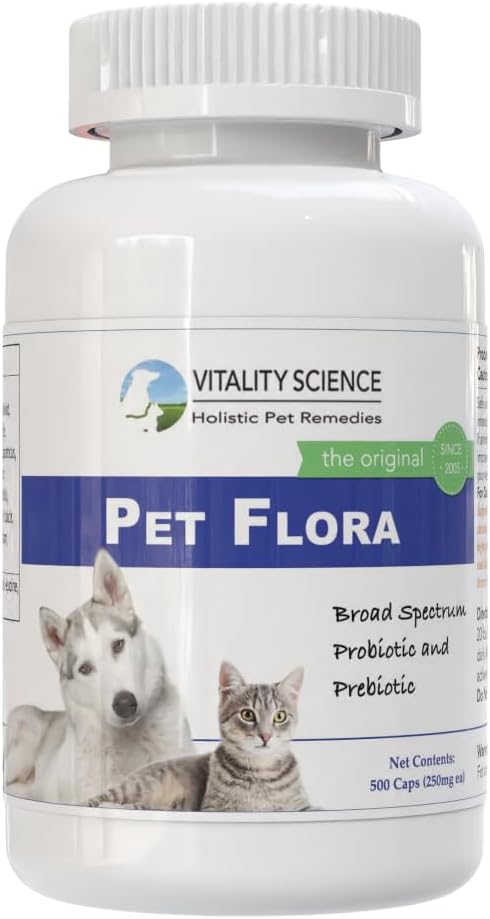 Vitality Science Pet Flora – Probióticos Naturales para Perros y Gatos | Salud Digestiva | 250 Cápsulas