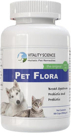 Vitality Science Pet Flora – Probióticos Naturales para Perros y Gatos | Salud Digestiva | 250 Cápsulas