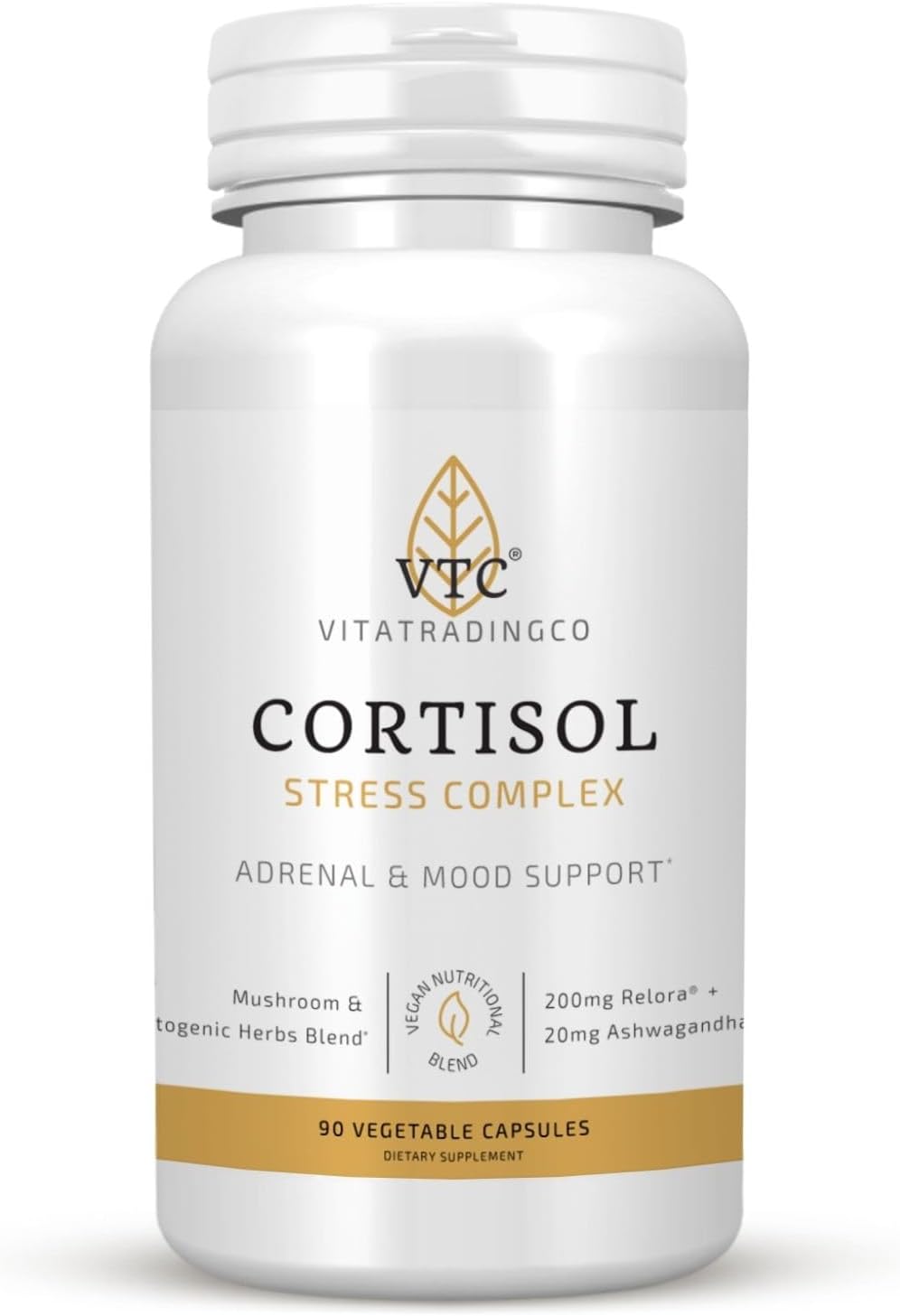 VTC VitaTradingCo. Cortisol Stress Complex | Mezcla de Hongos y Hierbas Adaptogénicas | con Relora y Ashwagandha Estudiados Clínicamente | Apoyo Adrenal y Anímico | 90 Cápsulas Veganas