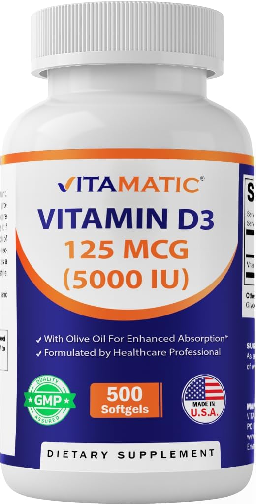 Vitamatic Vitamina D3 5000 UI con Aceite de Oliva – 500 Cápsulas Blandas Mini