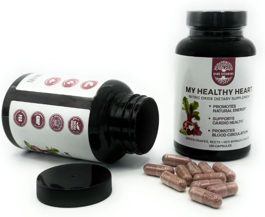 BARE VITAMINS My Healthy Heart, Suplemento de Óxido Nítrico, 120 Cápsulas