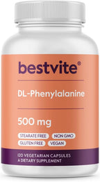 BESTVITE DL-Phenylalanine 500mg - 120 Vegetarian Capsules - Stearate-Free - Filler-Free - Vegan - Gluten-Free