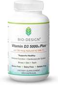 Bio-Design Vitamina D3 5000 UI + K2 MK-7 130 mcg - Apoyo Inmune, Huesos y Corazón - 100 Cápsulas