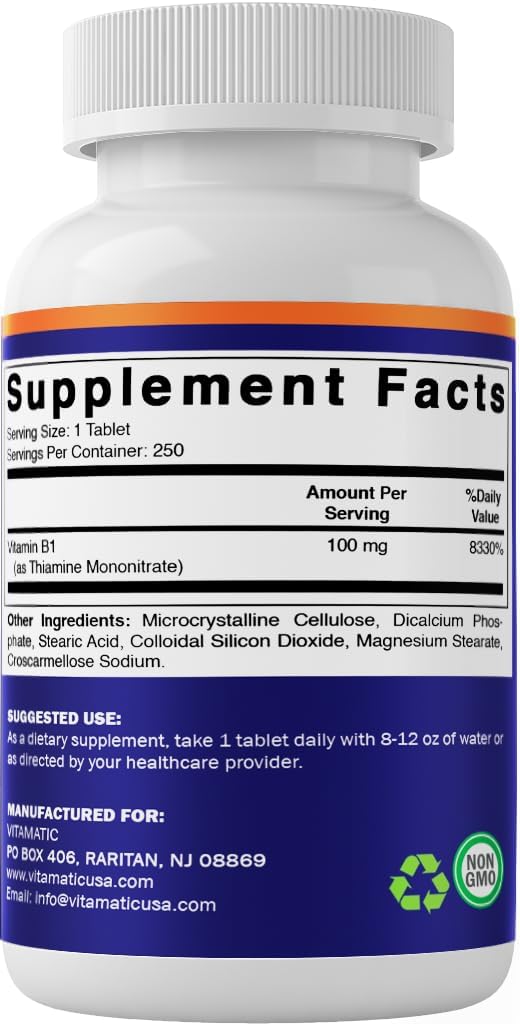 Vitamina B1 (Tiamina Mononitrato) 100 mg – 250 Comprimidos Vegetales