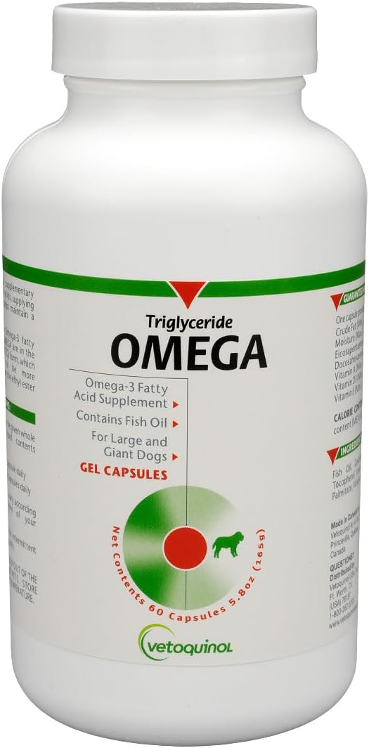 Vetoquinol Triglyceride Omega - Aceite de Pescado para Perros y Gatos - 60 Cápsulas