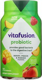 Vitafusion Gomitas Probióticas, Frambuesa, Melocotón y Mango, 5 Mil Millones UFC, 70 Unidades