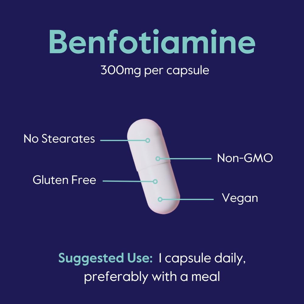 BESTVITE Benfotiamine 300mg (60 Vegan Capsules) Stearate Free - Silicon Dioxide Free - Vegan - Non-GMO - Gluten Free