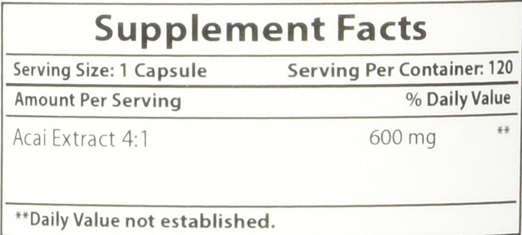 Acai Berry 600mg por Dosis - 100% Puro - 120 Cápsulas