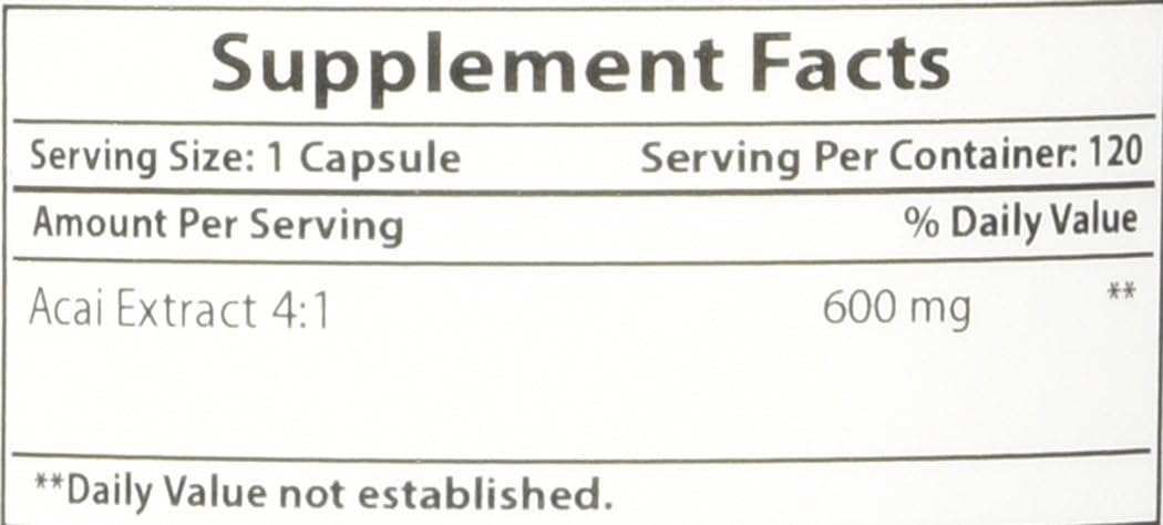 Acai Berry 600mg por Dosis - 100% Puro - 120 Cápsulas