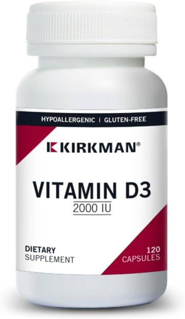 Kirkman Vitamina D3 2000 UI Cápsulas Hipoalergénicas, 120 unidades