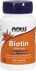NOW Biotin 1000 mcg, 100 Cápsulas (Pack de 4)