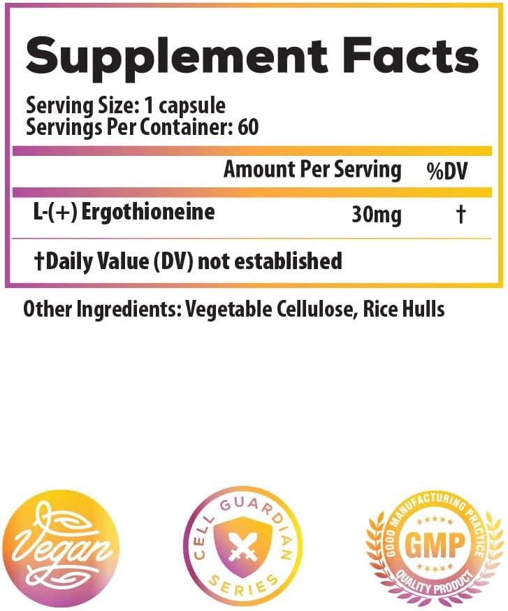 Ideal Infusion L-Ergothioneina 30mg – Antioxidante, Longevidad, Salud Cerebral y Cardíaca – 60 Cápsulas Veganas