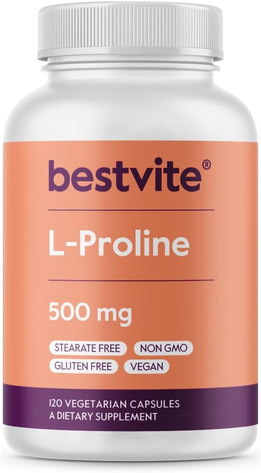 BESTVITE L-Prolina 500mg (240 Cápsulas Vegetarianas) - Sin Estearatos - Sin Rellenos - Vegano - Sin Gluten - No OGM