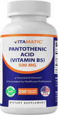 Vitamatic Ácido Pantoténico (Vitamina B5) 500 mg - 200 Cápsulas Vegetales