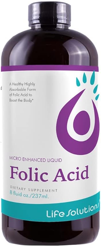 Life Solutions Ácido Fólico Líquido - 800 mcg por dosis - Sabor a Bayas, 237 ml