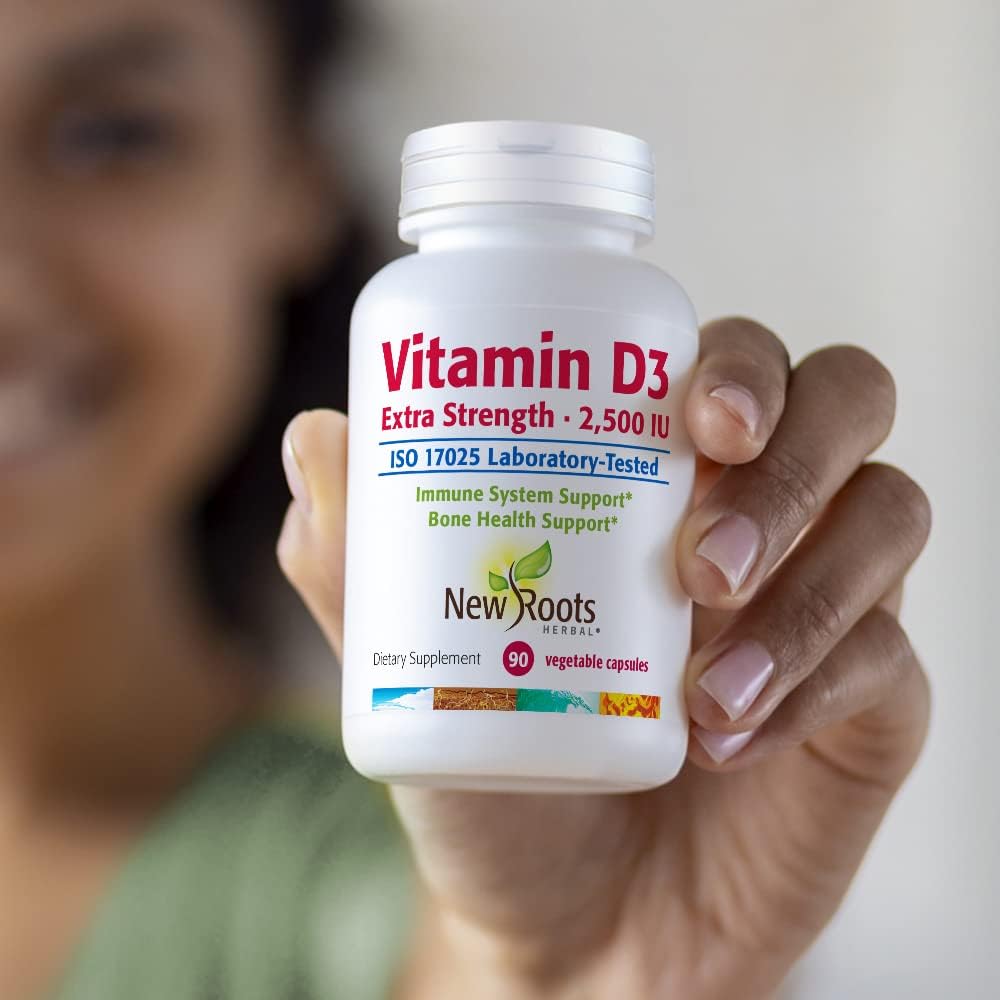 NEW ROOTS HERBAL Vitamina D3 2.500 UI (62,5 mcg) - No GMO y Sin Gluten (90 Cápsulas Vegetales)