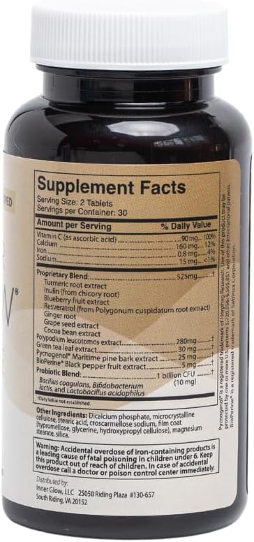 Inner Glow Age Defense Vitamins - Antioxidant Skin Support, Polypodium Leucotomos Formula, Vegan, Gluten-Free - 60 Cápsulas
