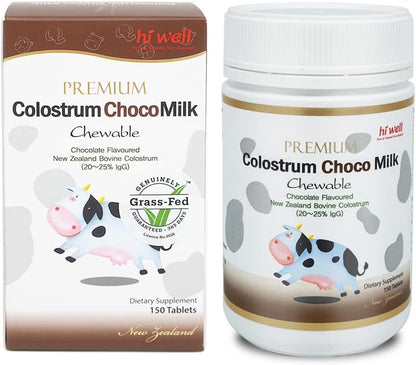 Hi Well Premium Calostro de Leche de Vaca Alimentada con Pasto - 150 Comprimidos Masticables Sabor Chocolate – Image 1