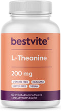 BESTVITE L-Teanina 200mg (120 Cápsulas Vegetarianas) - Sin Estearatos - Vegano - No OGM - Sin Gluten