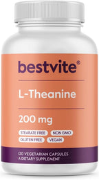 BESTVITE L-Teanina 200mg (120 Cápsulas Vegetarianas) - Sin Estearatos - Vegano - No OGM - Sin Gluten