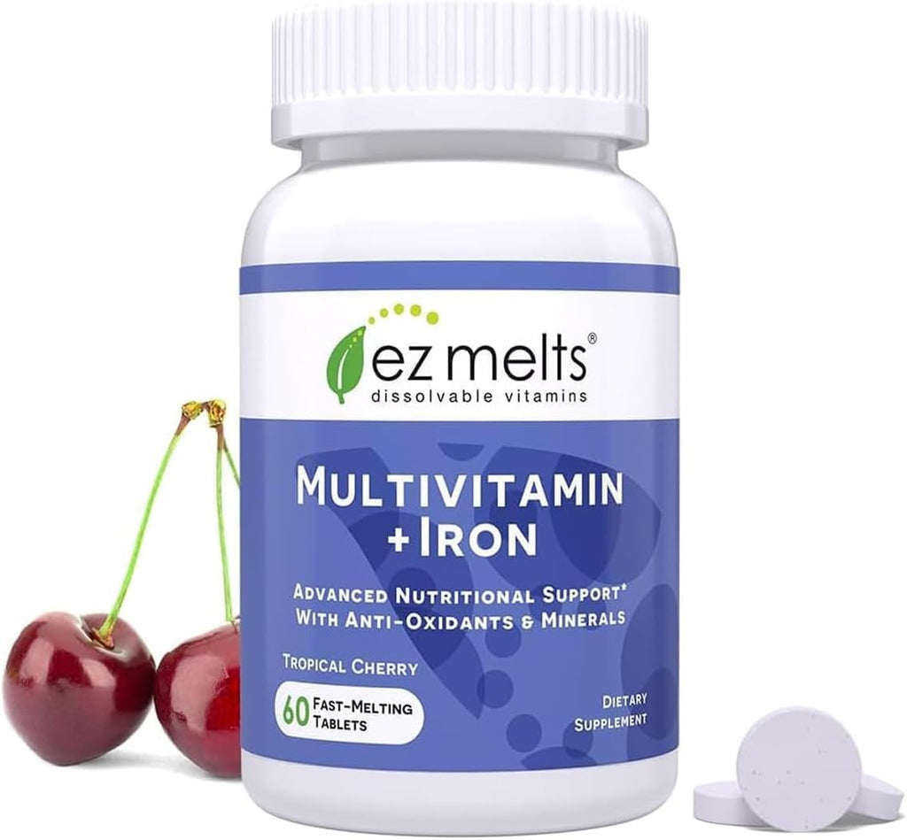 EZ Melts Multivitamínico + Hierro - 60 Comprimidos Disolventes Sabor Tropical Cherry