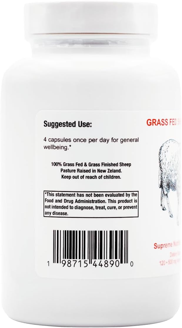 Supreme Nutrition Grass Fed Sheep Heart - 120 Cápsulas de Corazón Ovino Puro