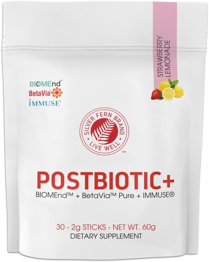 Silver Fern Brand Postbiotic+ Strawberry Lemonade Powder – 30 Stick Packs