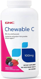 GNC Vitamina C 100mg, Proporciona Apoyo Inmunológico, Frutas Mixtas, 360 Comprimidos Masticables