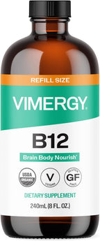 Vimergy Liquid B12 Refill – Suplemento de Vitamina B12 Líquida – Metilcobalamina y Adenosilcobalamina – Absorción Rápida – Energía y Cerebro – Orgánico y Vegano – 240 ml (240 Servicios)