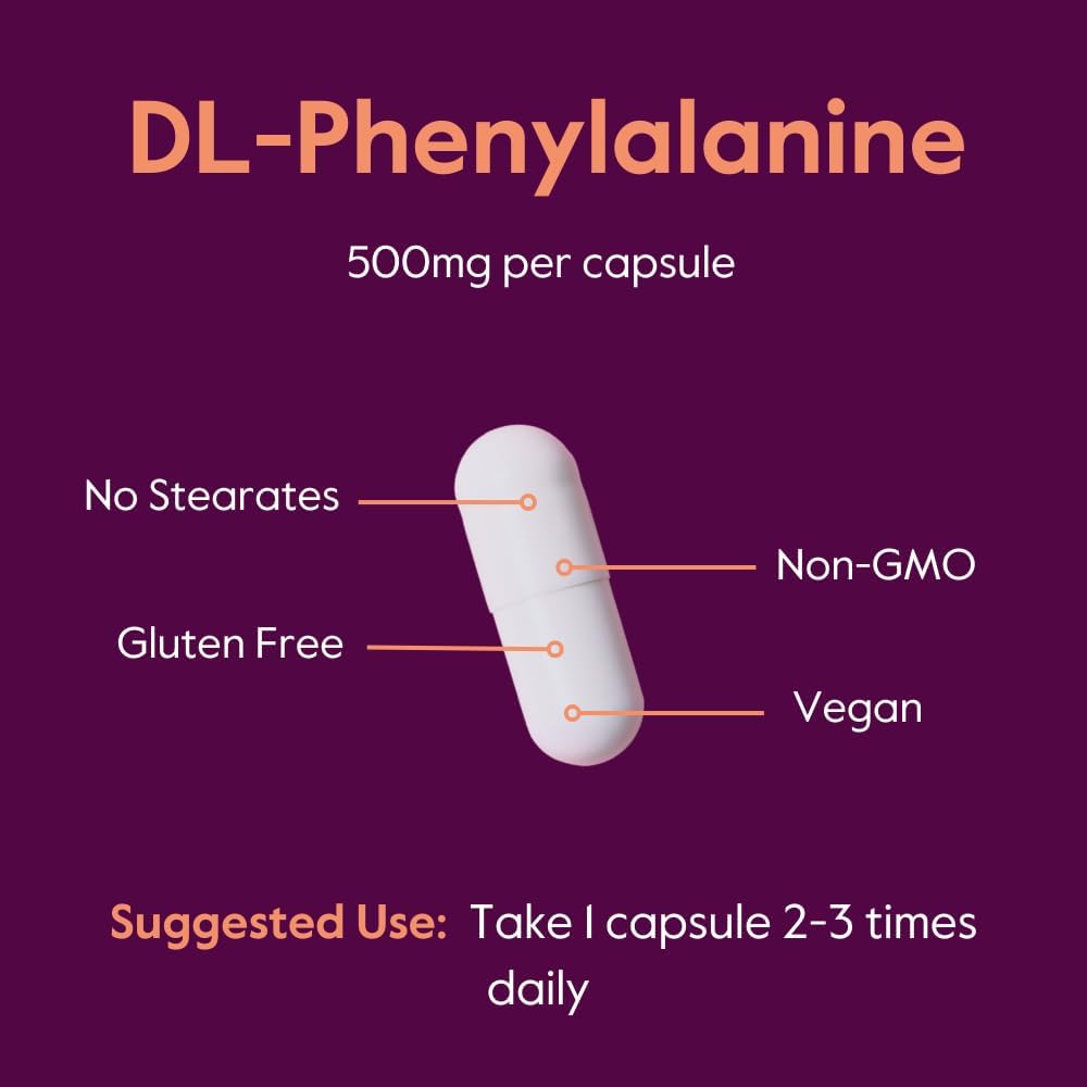 BESTVITE DL-Phenylalanine 500mg - 120 Vegetarian Capsules - Stearate-Free - Filler-Free - Vegan - Gluten-Free