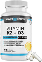 Vitamina K2 D3 con Calcio y Bioperina, 60 Cápsulas