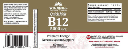 Windmill Quick Melt Vitamina B12 5000 mcg – Reducción del cansancio: Ayuda a disminuir la sensación de agotamiento – Image 2