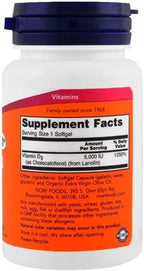 NOW Foods Vitamina D-3 5000 UI Cápsulas Blandas, 120 Unidades