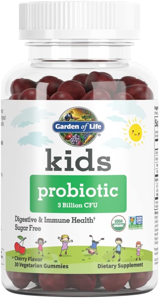 Garden of Life Probiótico Infantil 3 Mil Millones UFC, Sabor Cereza - Gominolas Sin Azúcar - Salud Digestiva e Inmunitaria - 30 Gominolas Vegetarianas