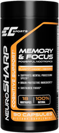 EC Sports NeuroSharp Powerful Nootropic Supplement for Focus, Faster Processing, Instant Positive Energy & Performance, Memory & Cognitive Support w/ 18 Nootropics - 90 Capsules