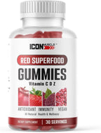 Icon Muscle Gominolas de Superalimentos Rojos y Verdes - Vitaminas C, D, Zinc - 30 Porciones