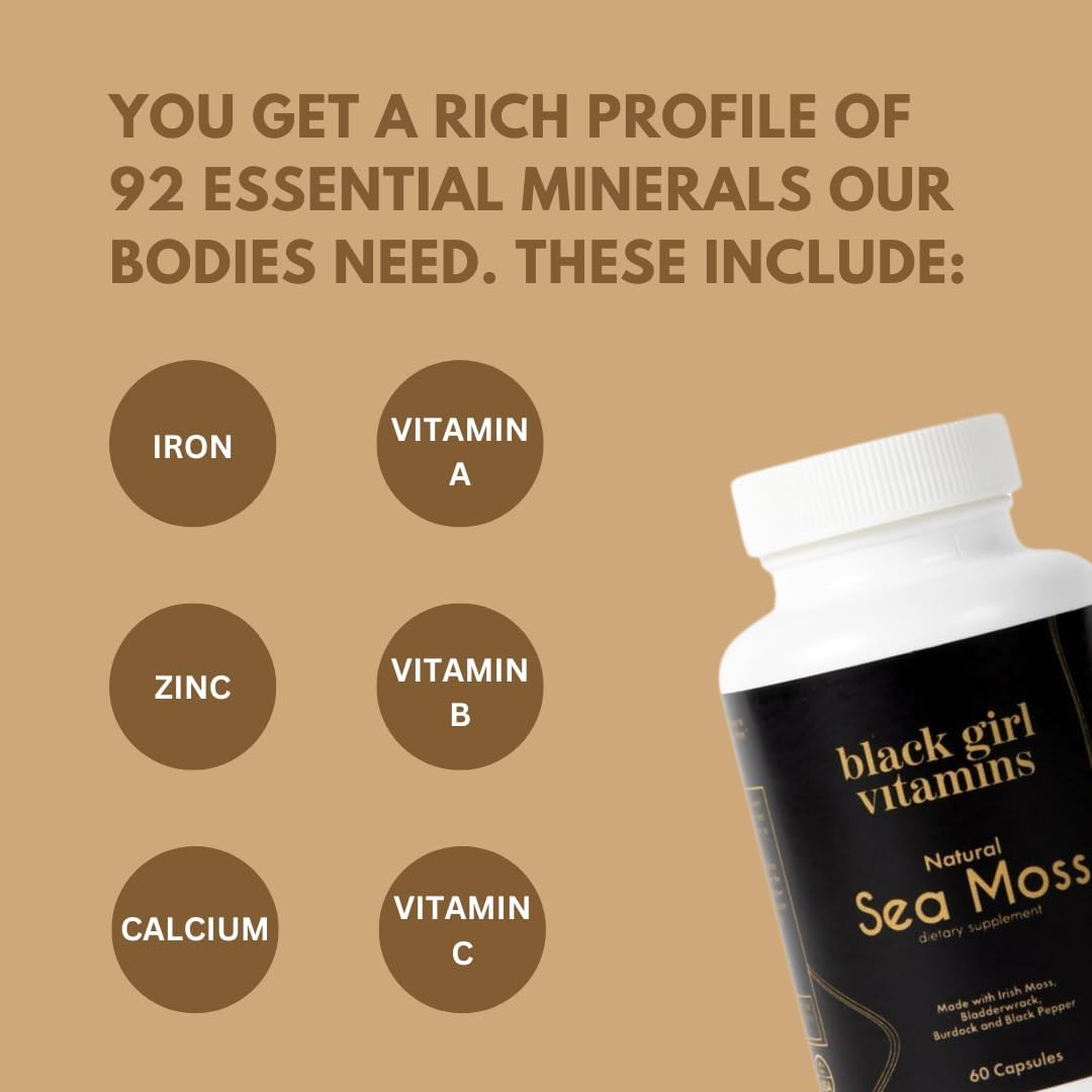 Black Girl Vitamins Sea Moss Orgánico en Cápsulas – 92 Minerales Superalimento – Vegano y No Transgénico
