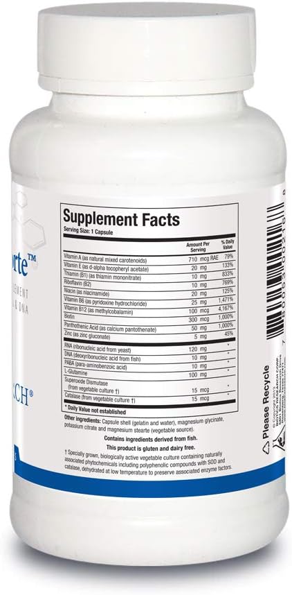 BIOTICS RESEARCH Nuclezyme-Forte – Complejo B con ARN/ADN, Fórmula Multivitamínica y Mineral, 90 Cápsulas