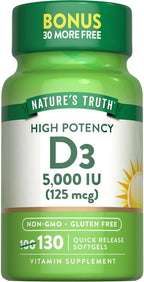 Vitamina D3 5000 UI (130 Cápsulas Blandas) - Nature's Truth