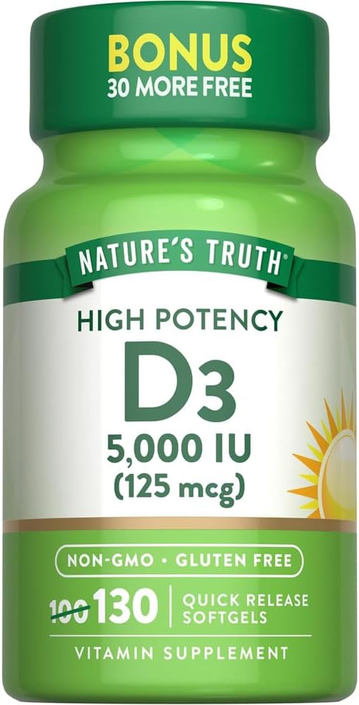 Vitamina D3 5000 UI (130 Cápsulas Blandas) - Nature's Truth